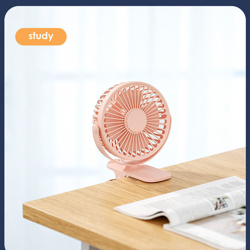 USB Mini Clip Fan Portable Travel Desk Cooling Ventilador (Pink 1200mAh)