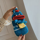 Women Cartoon Knitted Sausage Mouth Shoulder Bag Female Purse Mobile Phone Bags