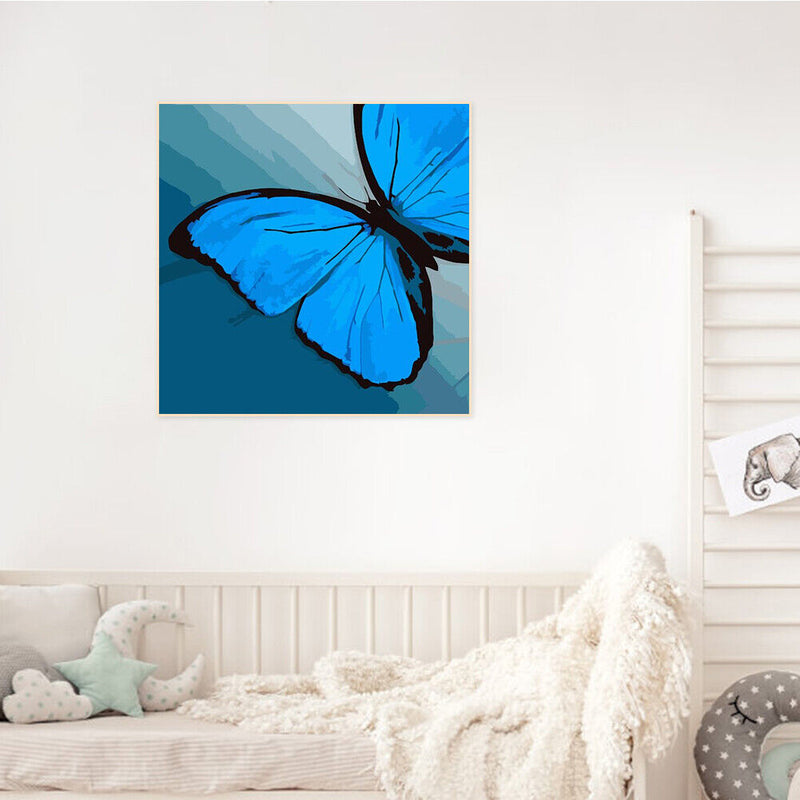40x40cm Blue Butterfly Frameless Picture Oil Paint By Numbers Painted Picture