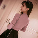 Preppy Style Solid Color Sweater Women Long Sleeve Tops High Neck Knitted Jumper
