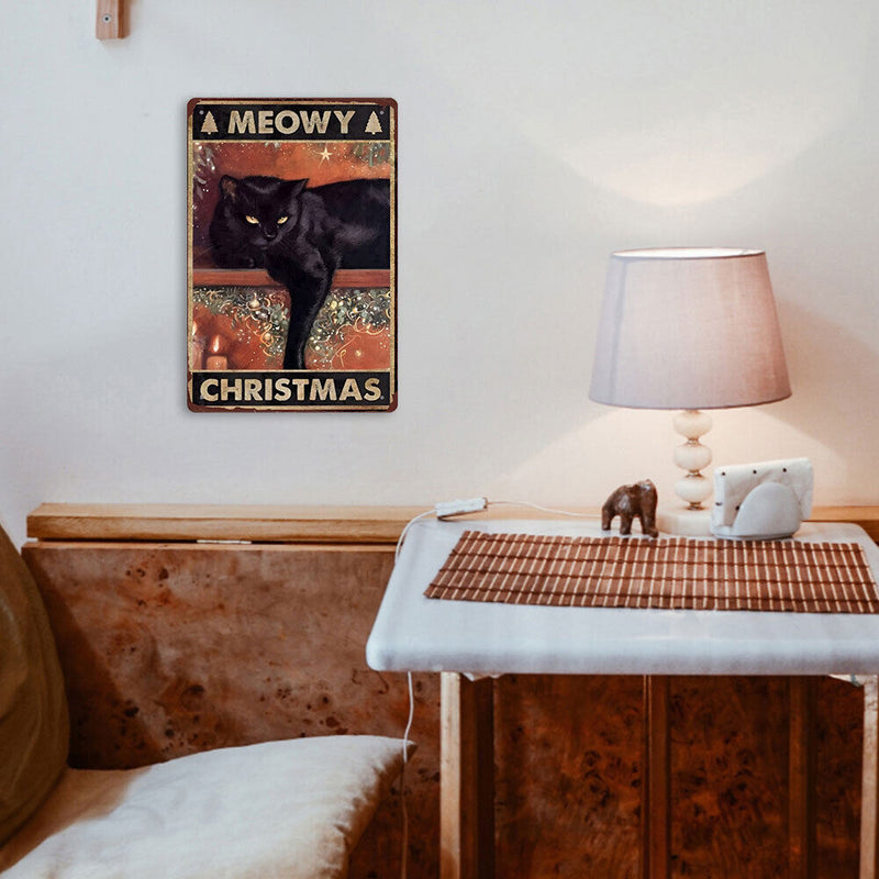 Black Cat Metallic Poster Wall Art Sigs Tin Painting Rectangular Hanging for Bar