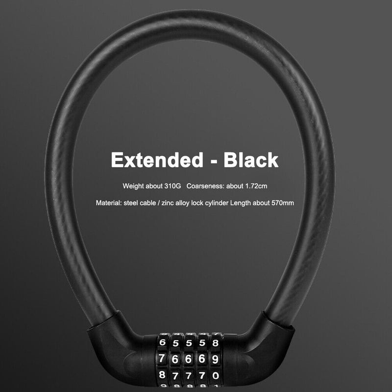 5-Digit MTB Bike Combination Locks Anti-Theft Wire Lock (Black 17.2x570mm) Newly