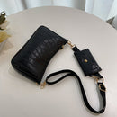 Fashion Women Stone Pattern Shoulder Bag Purse 2pcs Composite Bags (Black)