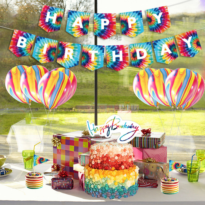 Birthday Party Decorations Set 31pcs Tie Dye Happy Birthday Supplies Banner