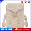 Straw Woven Phone Bag Women Weave PU Shoulder Handbag Small Purse (Beige)