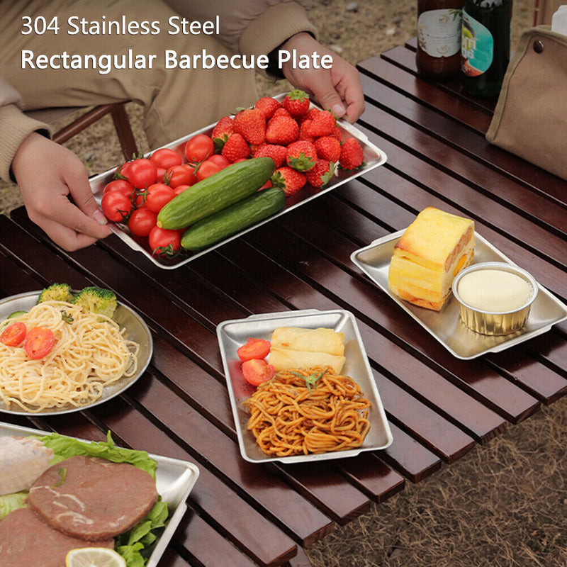 Stainless Steel Rectangular Plate Barbecue Dish Pan Tray Food Container (M)
