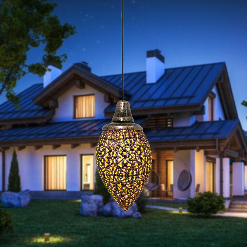 Solar Metallic Hollow Projection Lamp Outdoor Hanging Light Garden Decor Newly