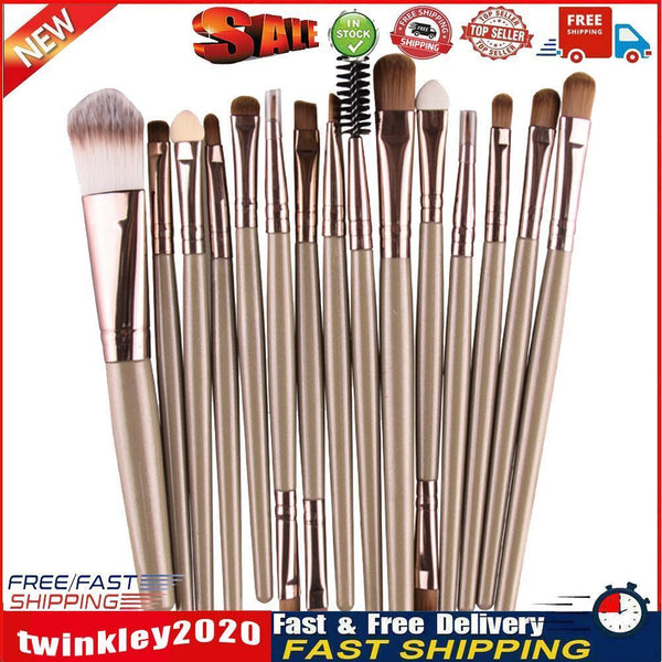 15Pcs Makup Brushes Tool Set Eyeshadow Eye Brush Kits?Brown Coffee? Newly