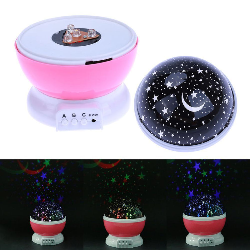 Rotating Projector Starry Night Lamp Projection LED Lights Xmas Gift(Pink) Newly