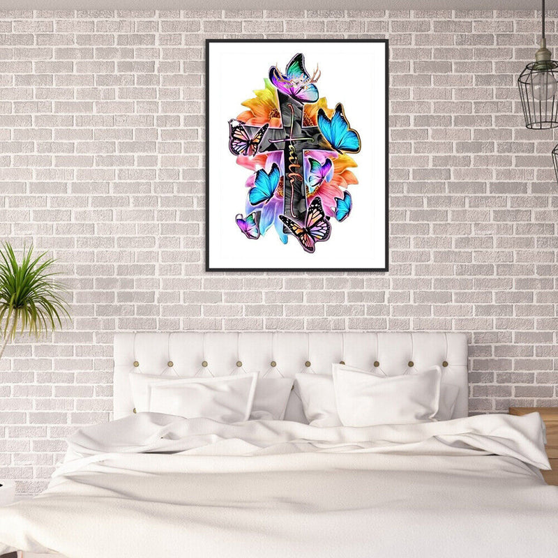 Butterfly on Cross Oil Paint By Numbers DIY for Adults Children Decor Canvas Kit