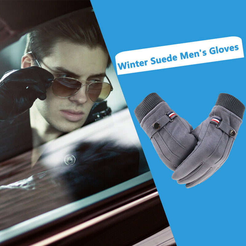 Men Touchscreen Cycling Gloves Full Finger Fleece Riding Mittens (Grey)