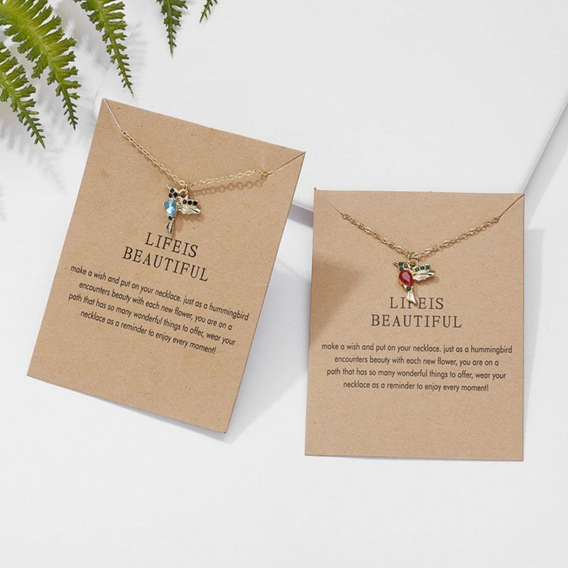 Design Hummingbird Drop Earrings Pendant Necklace Crystal Birds Long Tassel