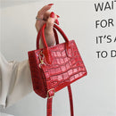 Fashion Women Pure Color Alligator Pattern PU Leather Handbags Crossbody Bag