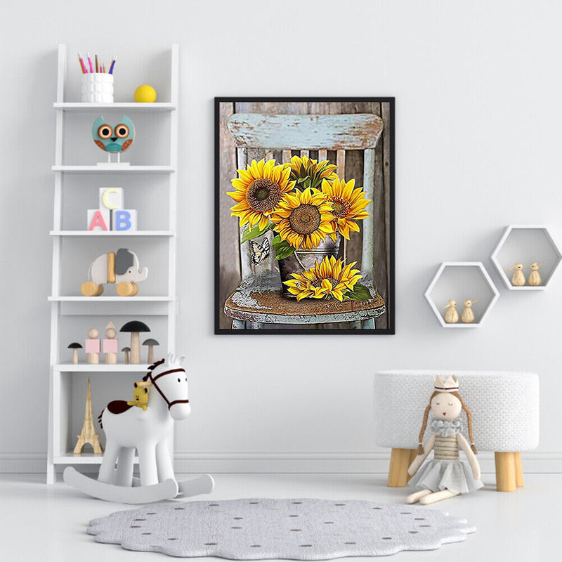 Frameless Oil Paint By Numbers DIY Sunflower Picture Craft Kit for Living Roo