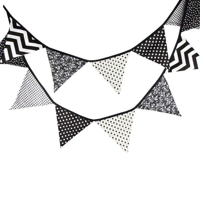 12 Flags 3.2m Black White Cotton Party Wedding Pennant Bunting Banner Decor