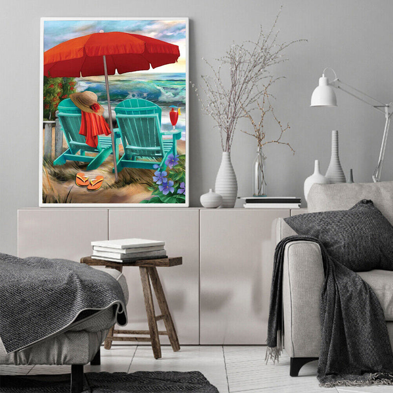 Beach Recliner Colouring Oil Canvas Picture DIY Hand Painted Paint By Number Kit