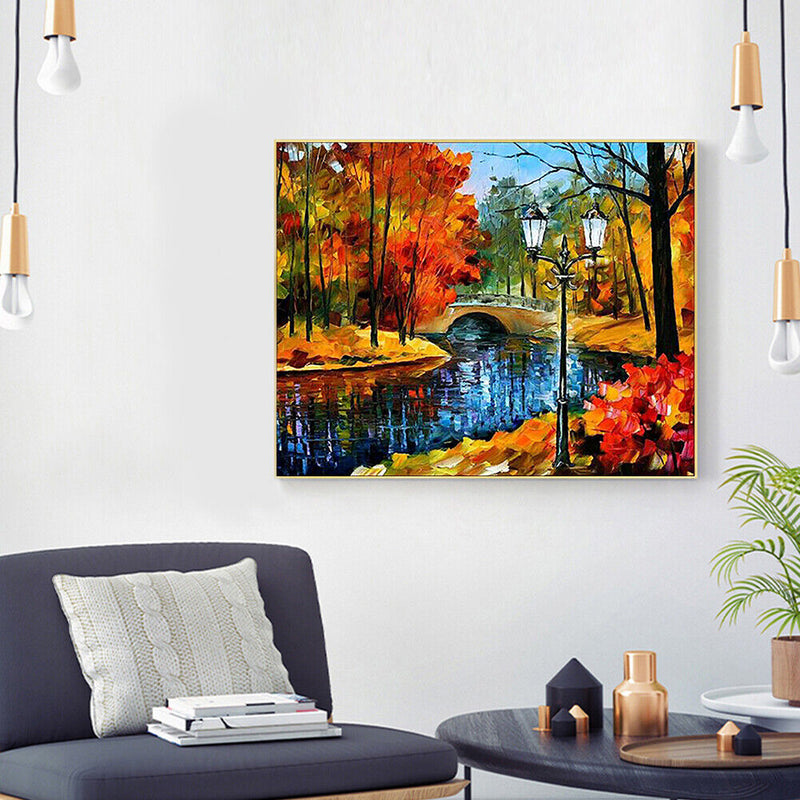 Bridge in the Forest Oil Paint By Number Kit DIY Acrylic Painting on Canvas