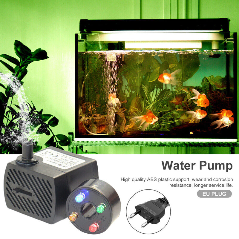 #A 350L/H 5W 4 LED Colorful Light Submersible Aquarium Water Pump for Pond Fount