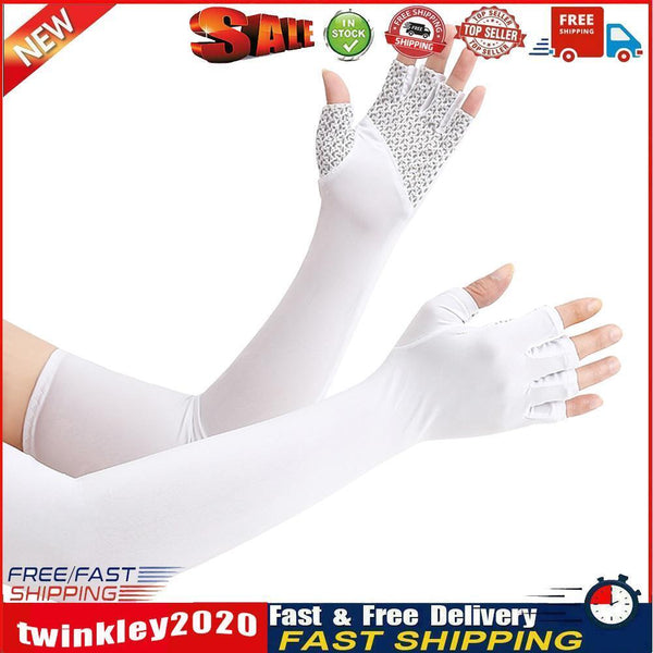 Ice Fabric Breathable UV Protection Running Arm Sleeves Elbow Pad (White) Newly