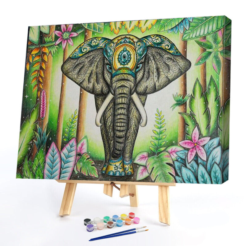 Elephant Acrylic Oil Paint By Numbers Canvas Drawing DIY Hand Painted Wall Art