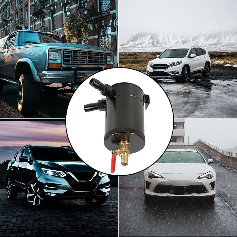 2-Port Baffled Aluminum Alloy Oil Catch Can Tank with Drain Valve Tool Kit UK