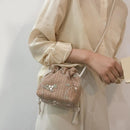 Drawstring Shoulder Handbags Straw Women Lace Flower Decor Crossbody Sling Bags
