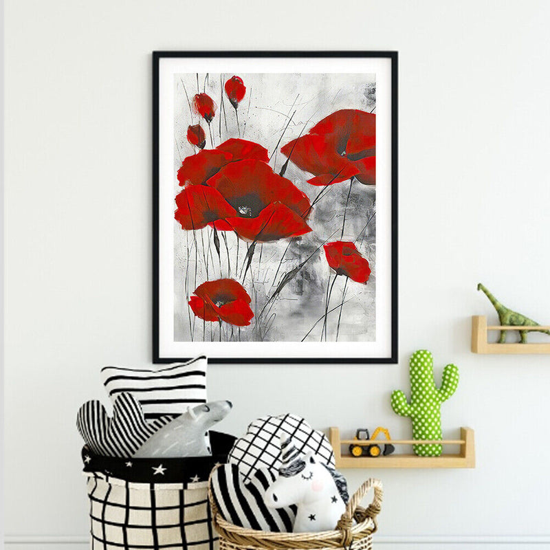 Full Cross Stitch 11CT Red Flower Stamped Embroidery DIY Needlework Kits Newly