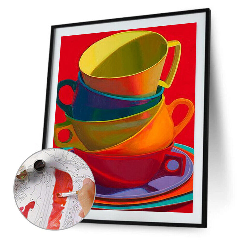 Oil Paint By Numbers Cup Frameless Picture Craft Kit for Bedroom Living Room
