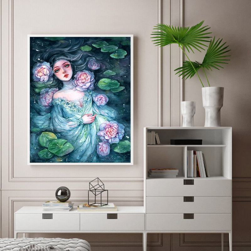 Hand Painted Lotus Girl Oil Paint By Numbers DIY Acrylic Painting on Canvas Kit