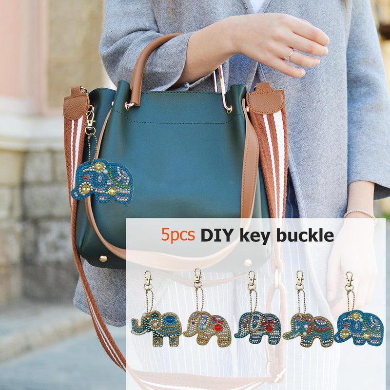 5pcs DIY Full Special Shaped Diamond Painting Elephant Keyring Keychains Newly