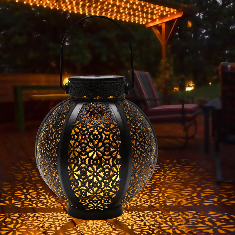 Solar Lanterns - Hollowed-Out Flower Design Outdoor Decorative Hanging Light