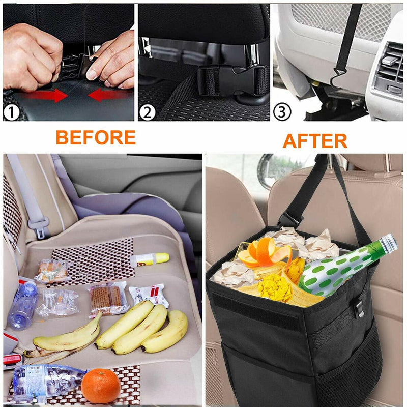 Portable Car Trash Can Garbage Bin Bag Organizer for Vehicles Waterproof Black