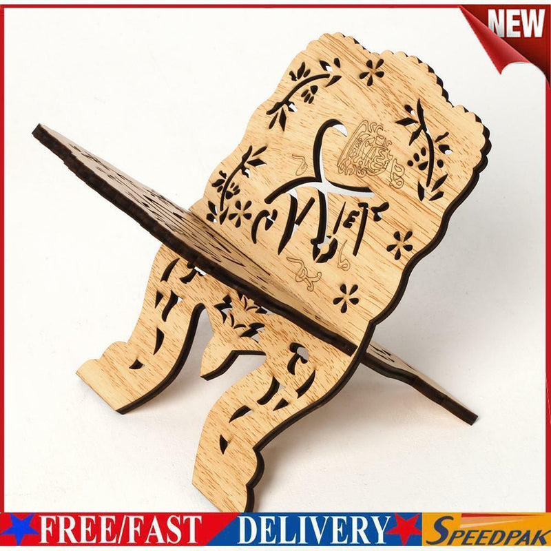 Eid Mubarak Wooden Bible Hollow Shelf Islam Book Storage Display Rack Stand