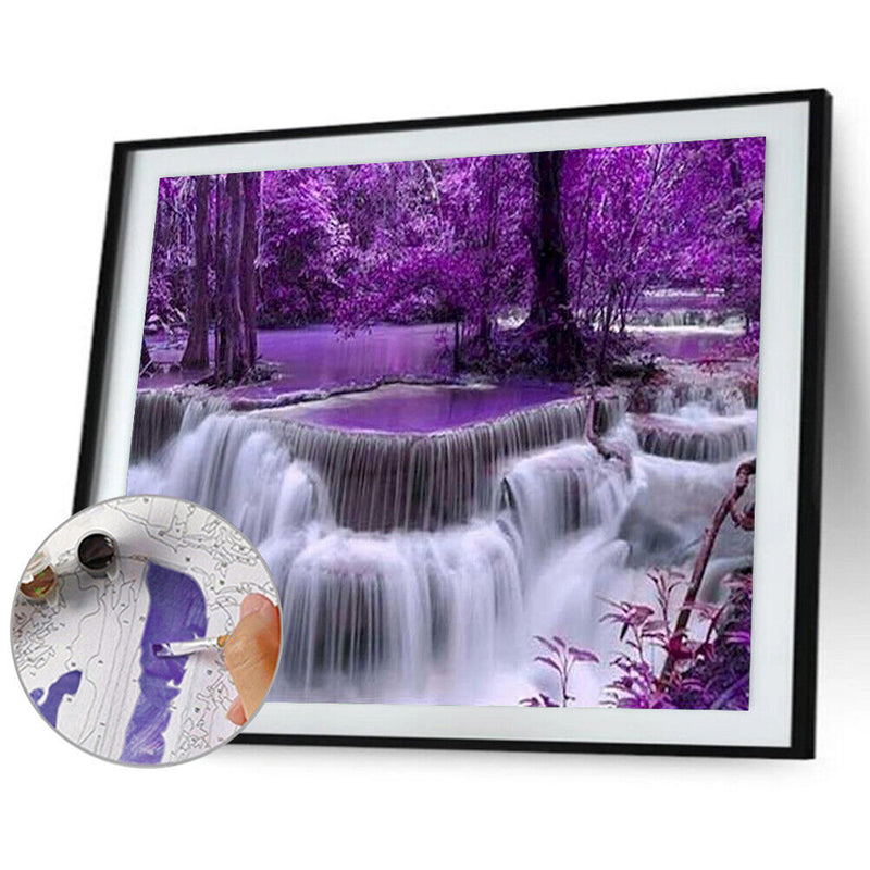 Paint By Numbers Purple Forest Waterfall DIY Acrylic Painting Kit (B964)