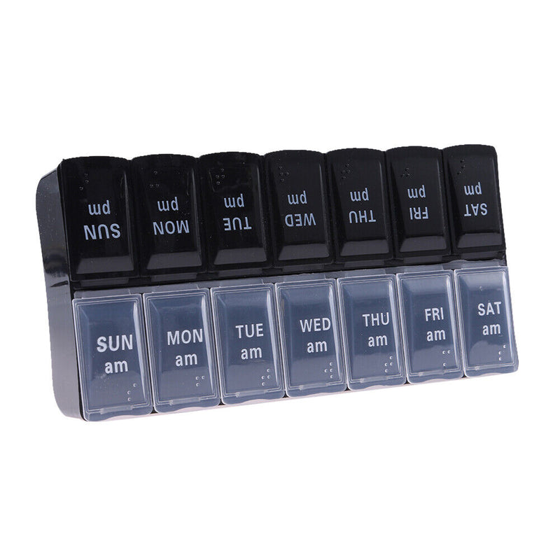 Braille Medicine Organizer Large Capacity 14 Dividers Vitamin Holder Twice Daily