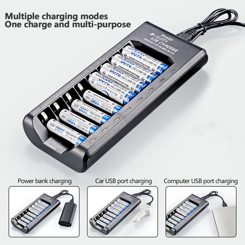 1.2V 8 Battery Charger Independent Slots USB Charger for Electric