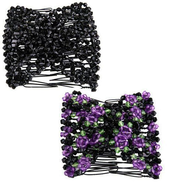 Women Girls Magic Beads Elasticity Hair Combs Clips Double Hair Comb