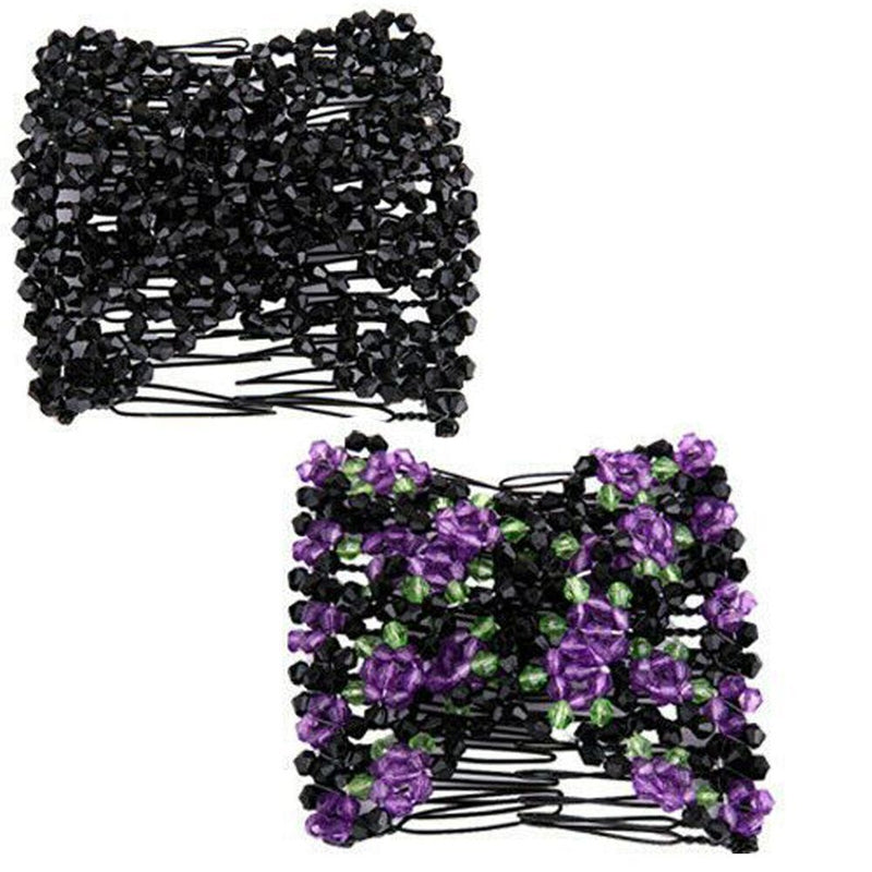 Women Girls Magic Beads Elasticity Hair Combs Clips Double Hair Comb