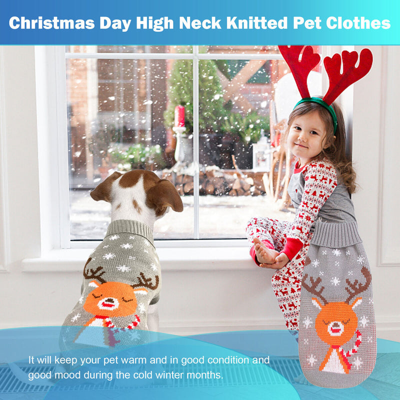 Dog Sweaters - Elk Pattern Turtleneck Pet Knitwear for Small Medium Dogs Cats