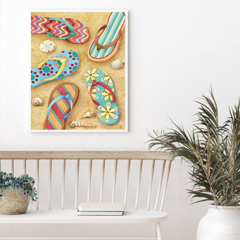 Beach Slippers Oil Paint By Numbers DIY Handpainted on Canvas Wall Art Pictur