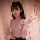 Preppy Style Solid Color Sweater Women Long Sleeve Tops High Neck Knitted Jumper