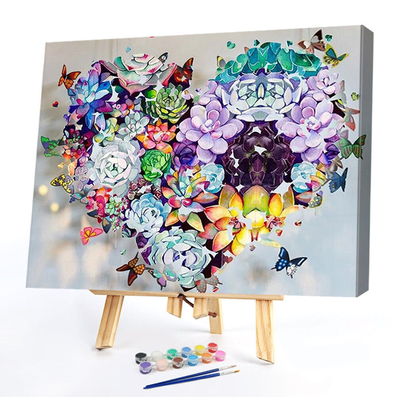 DIY Succulent Heart Oil Paint by Numbers Drawing on Canvas Pictures Home Deco