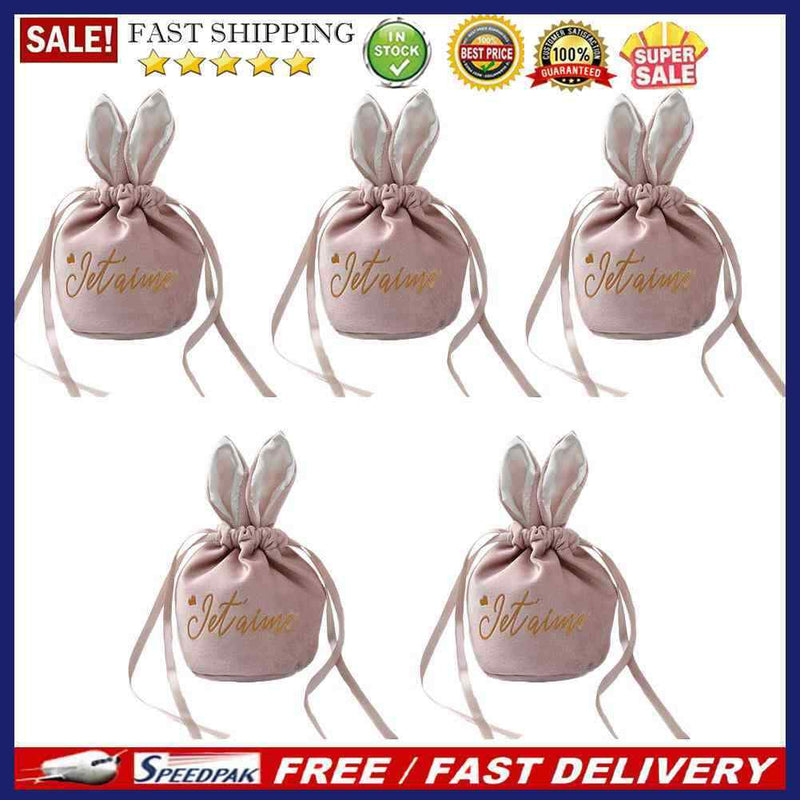 Cartoon Rabbit Ears Velvet Bags Candy Cookie Package Bag Organizer (Pink)