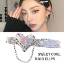 No Bend Chain Tassel Design Simple Metal Hair Clip Pink Love Heart Sweet Cool