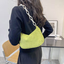Women Retro Corduroy Solid Color Underarm Bag Chain Small Handbags (Green)