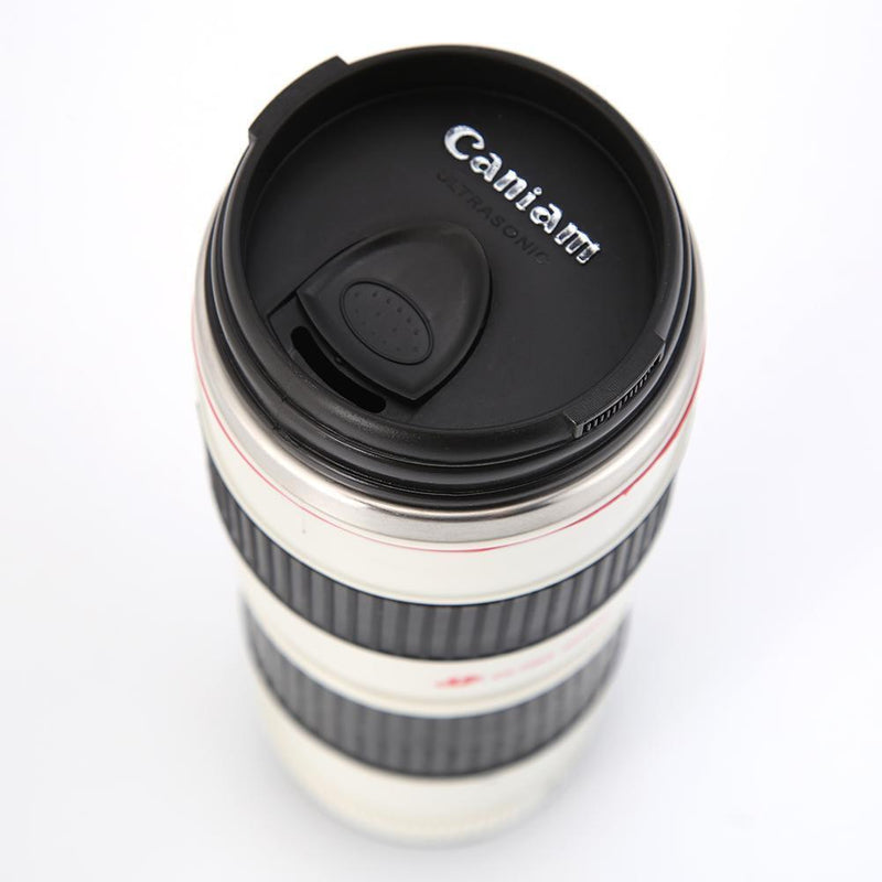 400mL Stainless Steel Coffee Tea Mug Camera Lens Shaped Water Cup with Lid Gifts