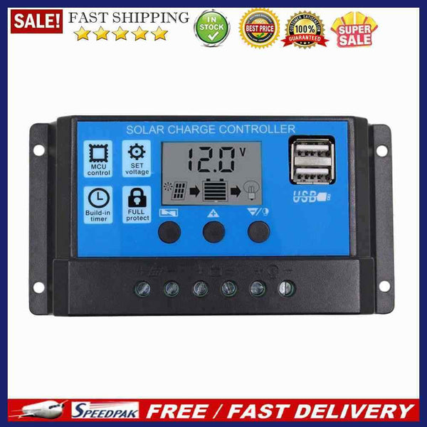 12V/24V LCD Auto Solar Charge Controller PWM Dual USB Output Charger (20A)
