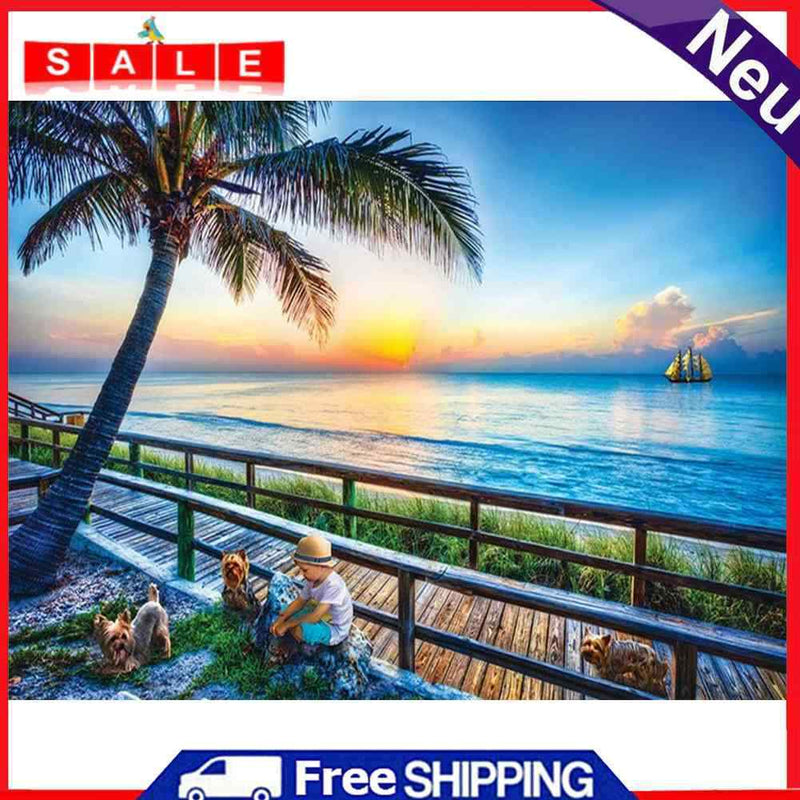 5D DIY Diamond Painting Full Round Drill Seaside Sunset Decor Rhinestone Crafts