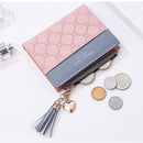 Tassel Zipper Coin Purse Checked Splicing Color PU Women Wallets (Pink)