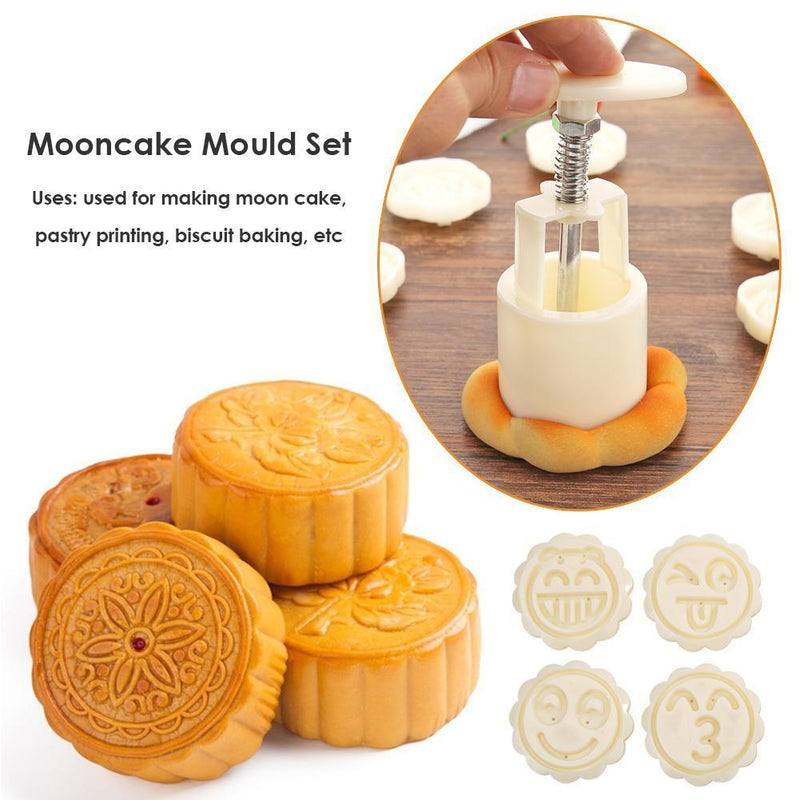 9pcs Round Mooncake Mold Hand Press Emoticon Shape Mould DIY Kitchen Baking